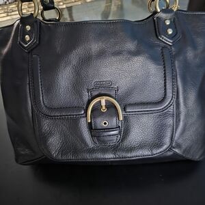Coach Black Leather Shoulder Bag with Gold Accents